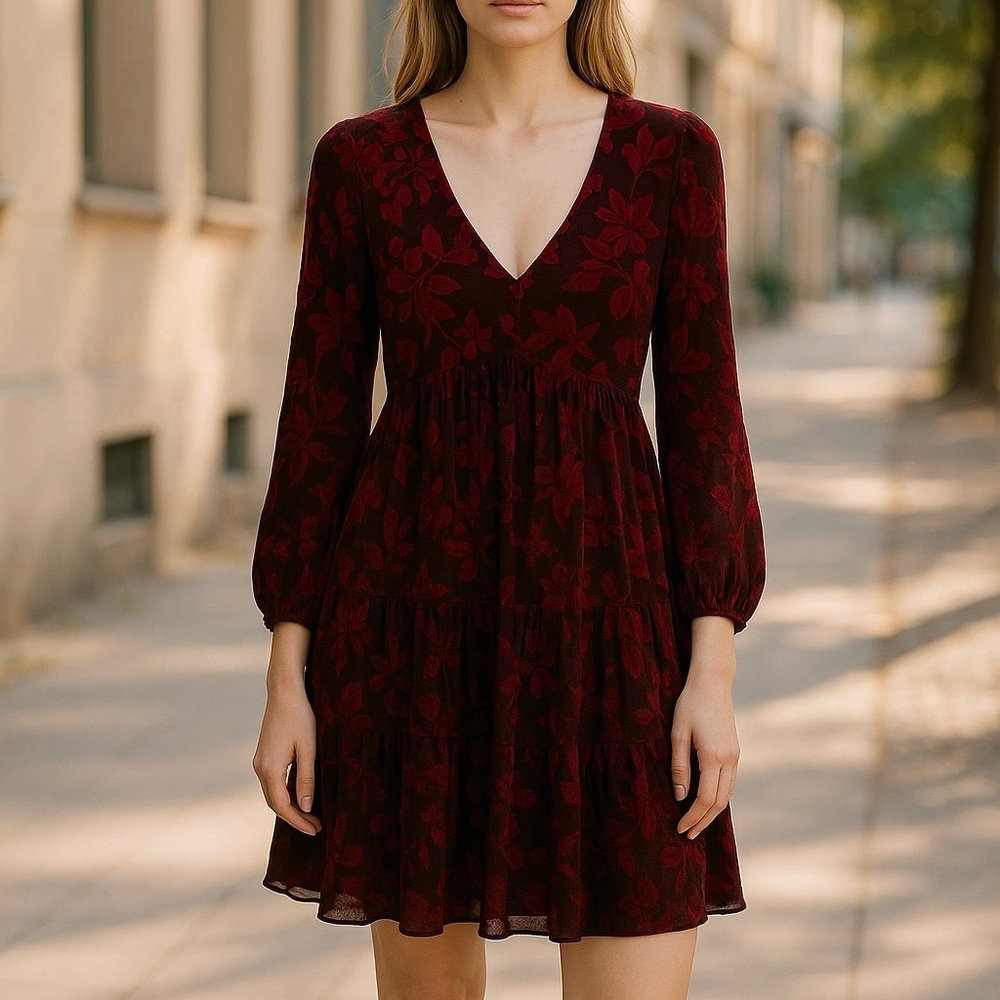 Just Taylor deep Red Floral Velvet Burnout Dress Size 6 boho witchy whimsygoth